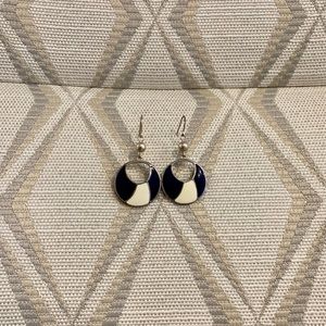 Navy blue & white silver dangle earrings